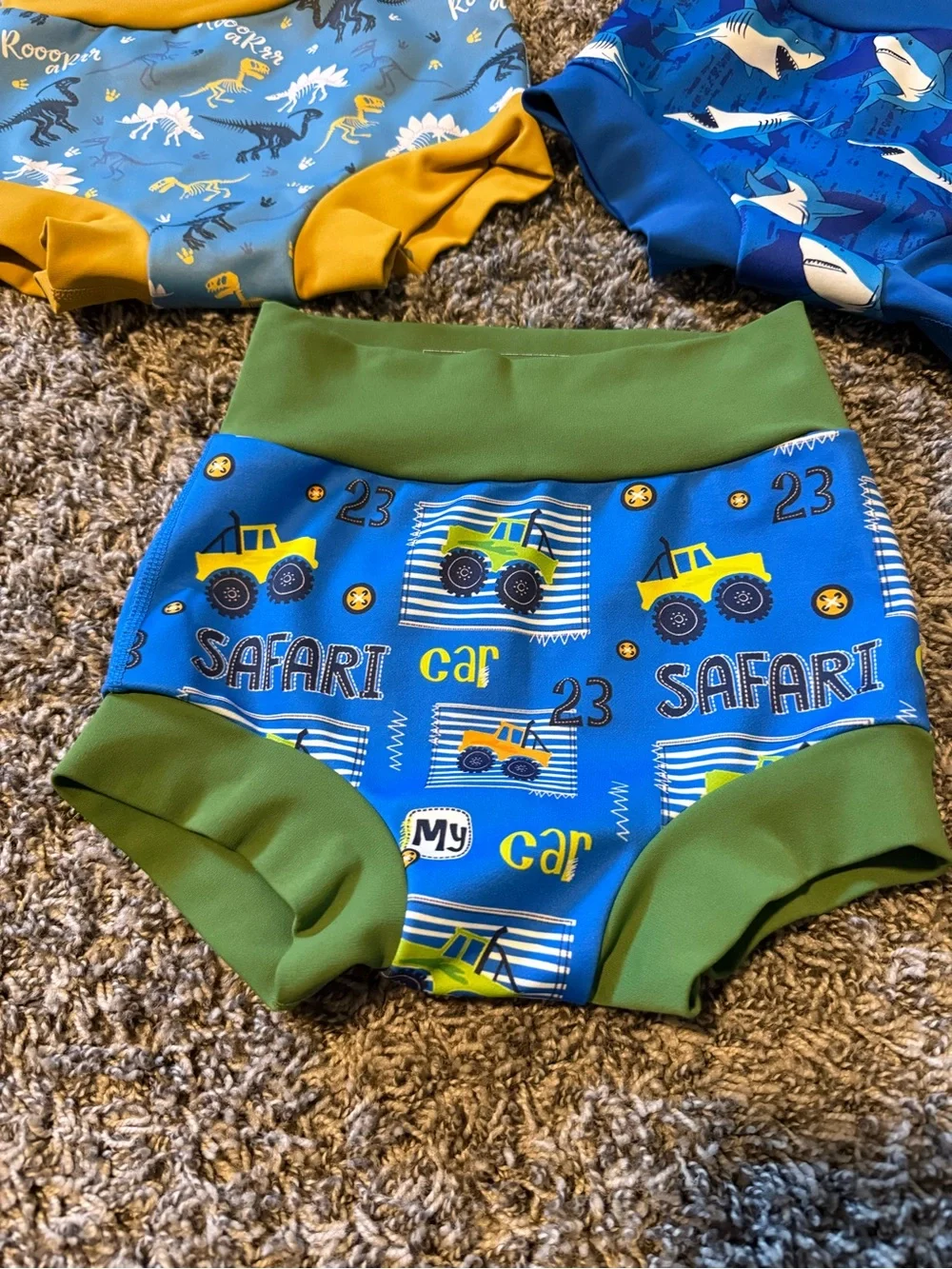 MooMoo Designs Blue & Green & Yellow Kids Swim Diaper Covers 3-Pack
